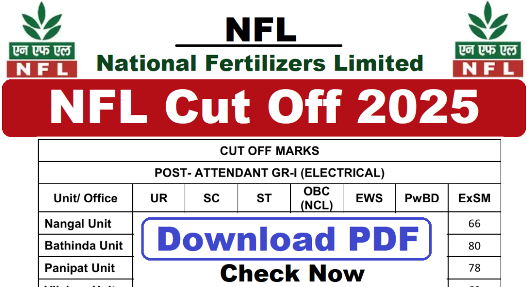 NFL Cut Off 2025, Direct Download PDF, Check Details Now ‣ Anil Sir ITI